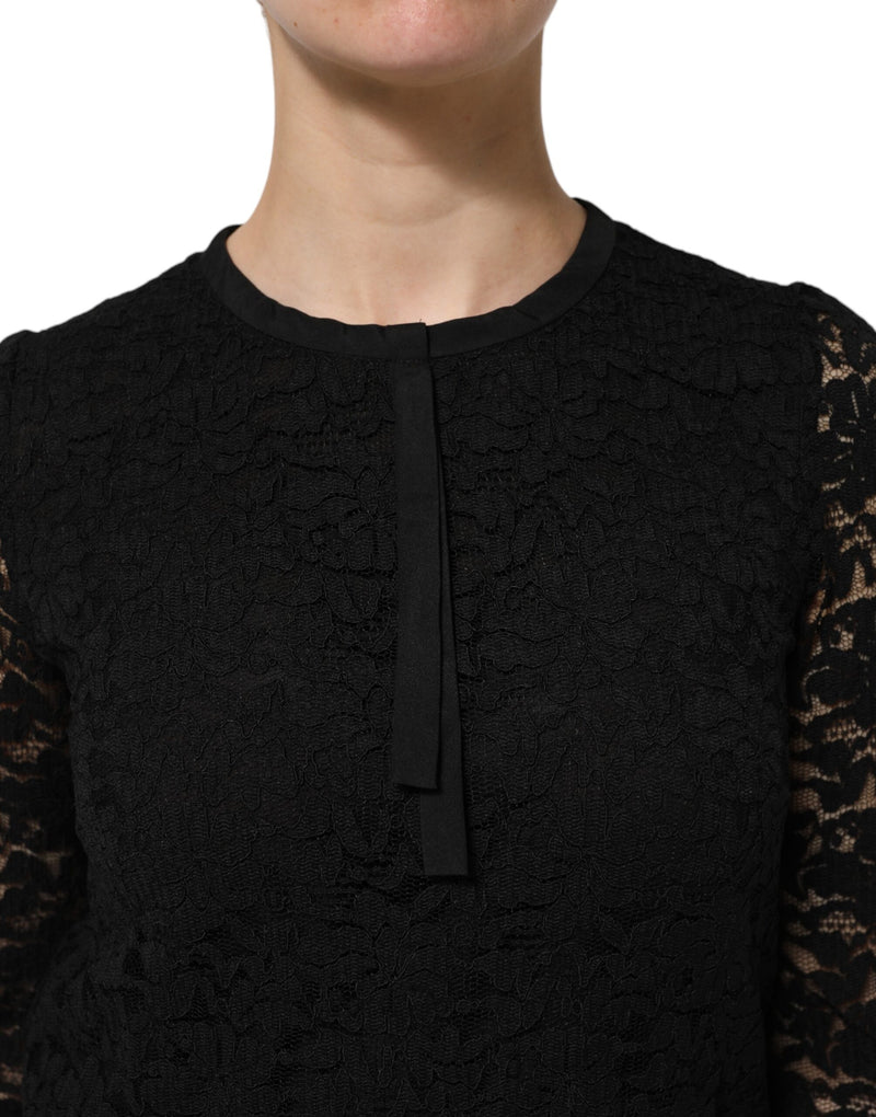 Blusa Dolce & Gabbana in nylon nero con pizzo e maniche lunghe