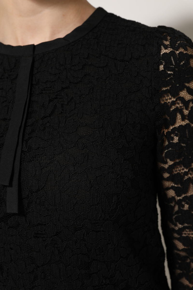 Blusa Dolce & Gabbana in nylon nero con pizzo e maniche lunghe