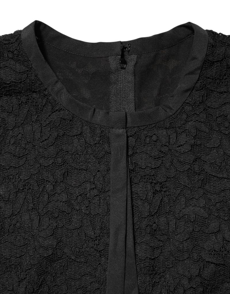 Blusa Dolce & Gabbana in nylon nero con pizzo e maniche lunghe