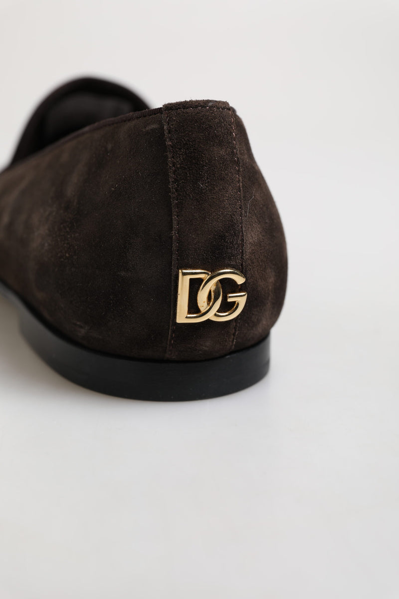 Mocassins slip-on Dolce & Gabbana marrons, de veludo e couro