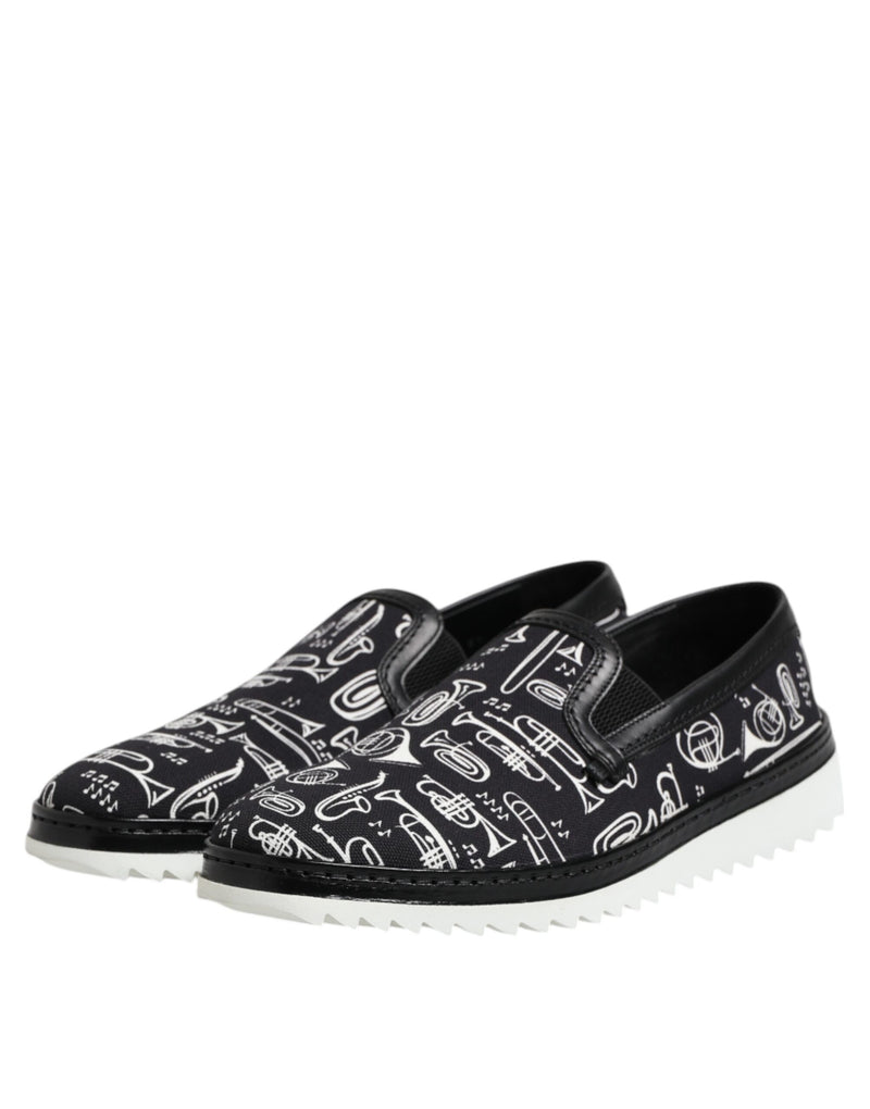 Dolce & Gabbana Black Slip On Printed Men Loafers Shoes