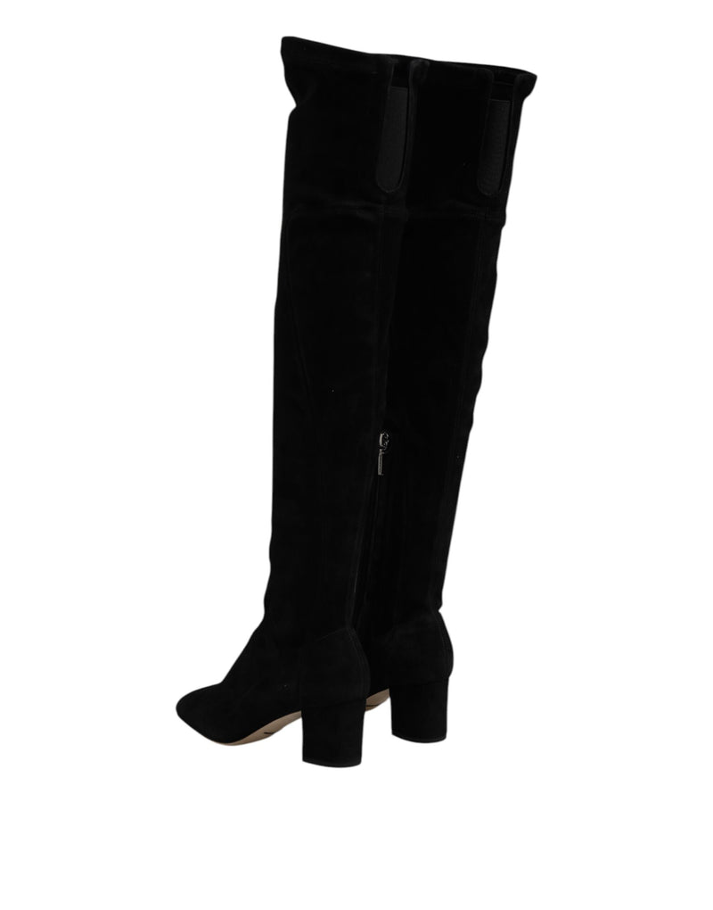 Bottes hautes noires en daim Dolce & Gabbana