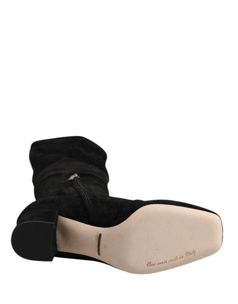 Bottes hautes noires en daim Dolce & Gabbana