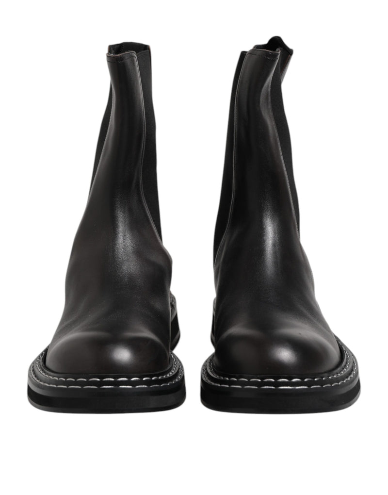 Chaussures Bottes plates à mi-mollet en cuir noir Dolce & Gabbana
