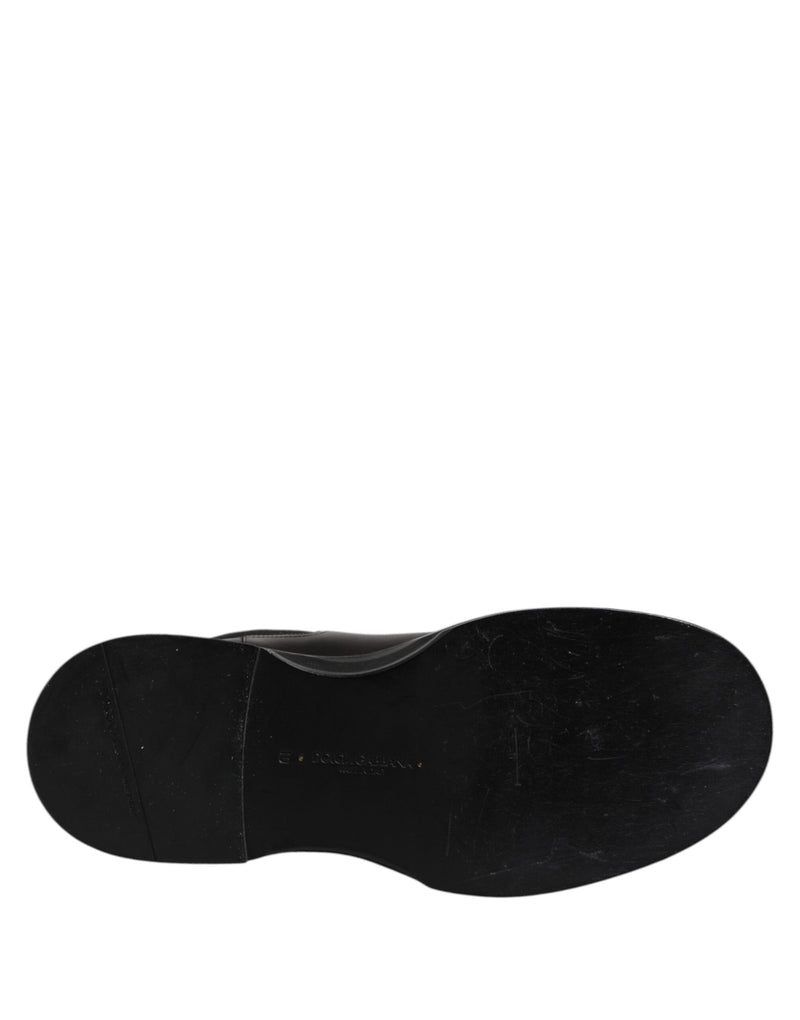 Chaussures Bottes plates à mi-mollet en cuir noir Dolce & Gabbana