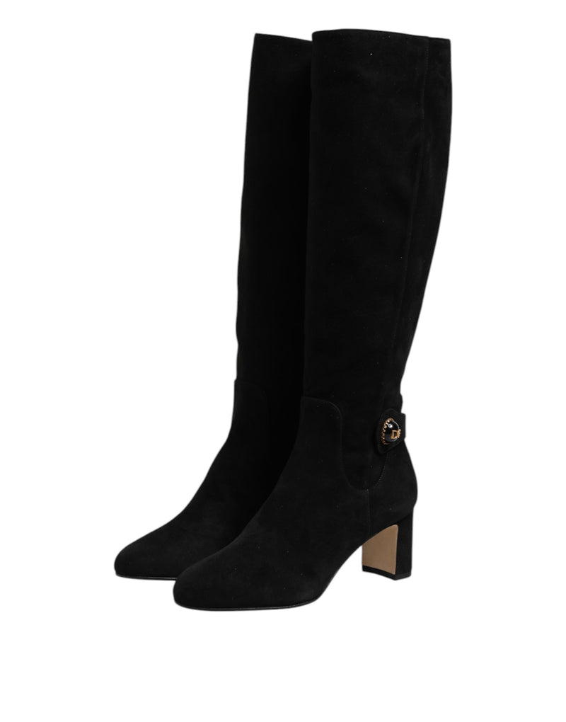 Dolce & Gabbana Stivali alti neri in pelle scamosciata