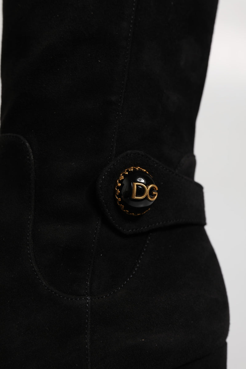 Dolce & Gabbana Stivali alti neri in pelle scamosciata