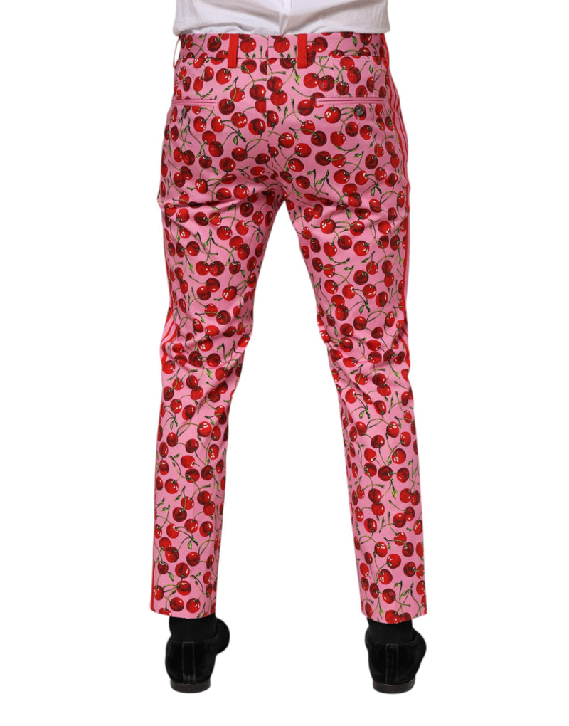 Dolce & Gabbana Pink Cherry Print Cotton Dress Pants