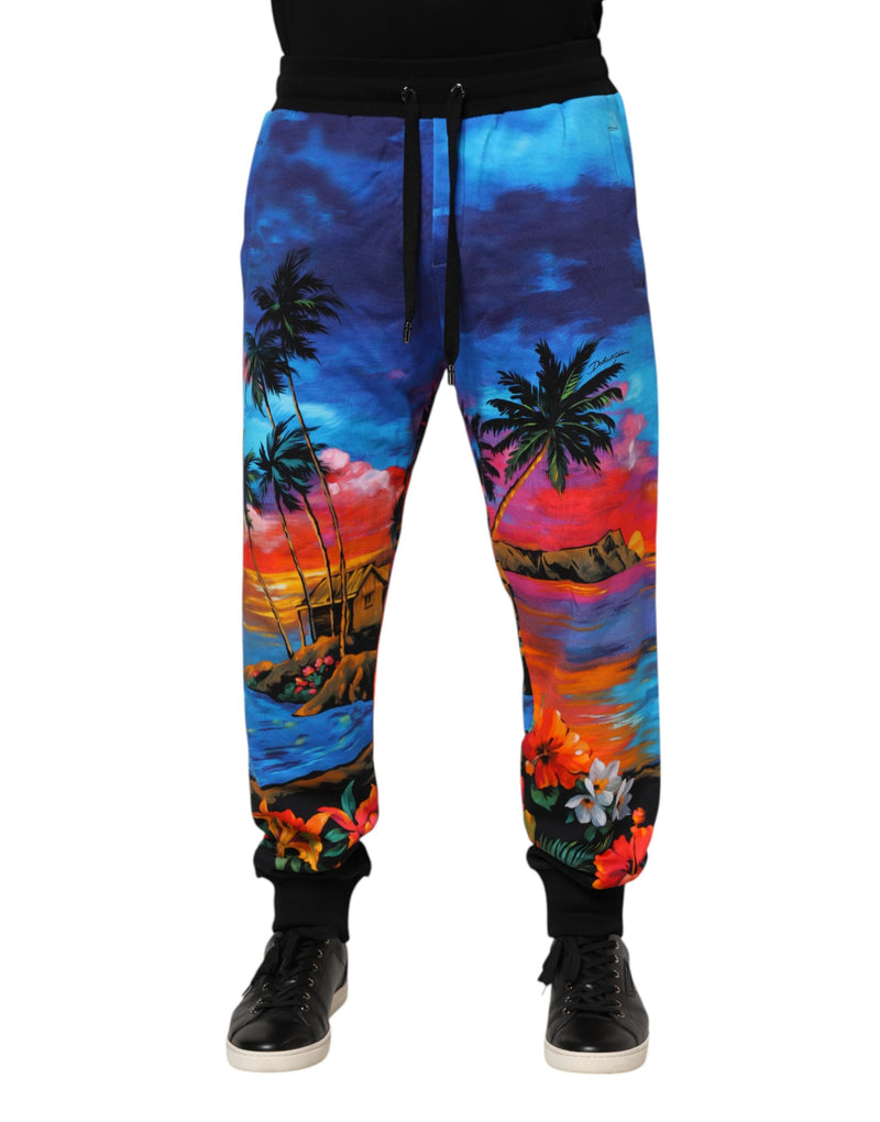 Dolce & Gabbana Pantaloni jogger in felpa blu con stampa hawaiana