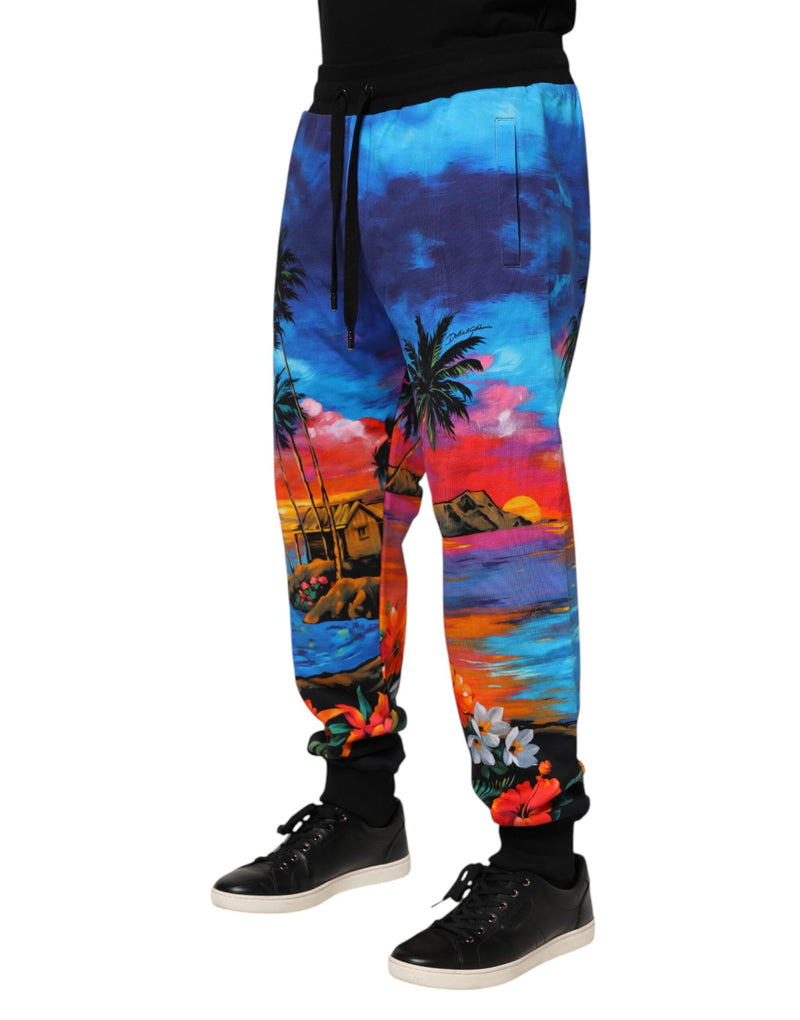 Dolce & Gabbana Pantaloni jogger in felpa blu con stampa hawaiana