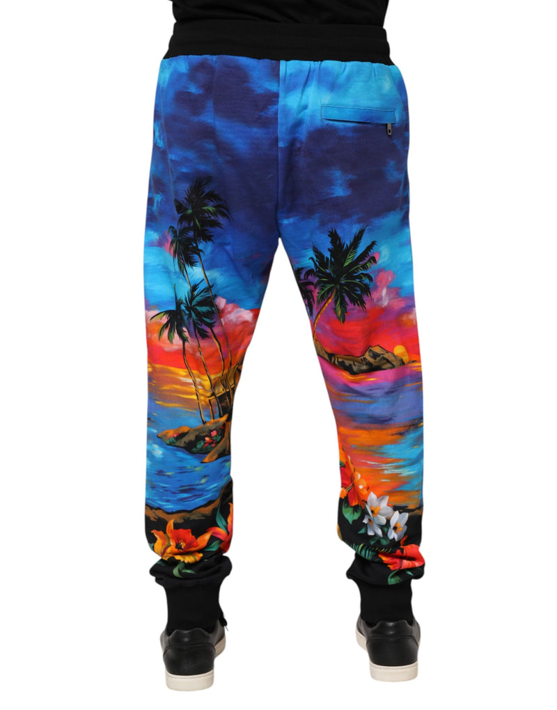Dolce & Gabbana Pantaloni jogger in felpa blu con stampa hawaiana
