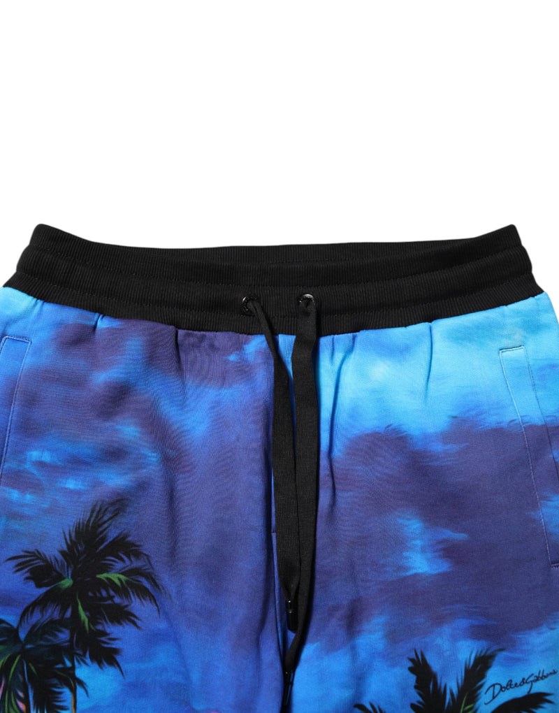 Dolce & Gabbana Pantaloni jogger in felpa blu con stampa hawaiana
