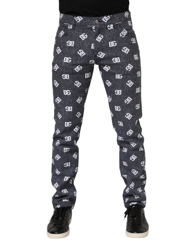 Calça jeans Dolce & Gabbana cinza-escura, skinny slim, de algodão e com logo
