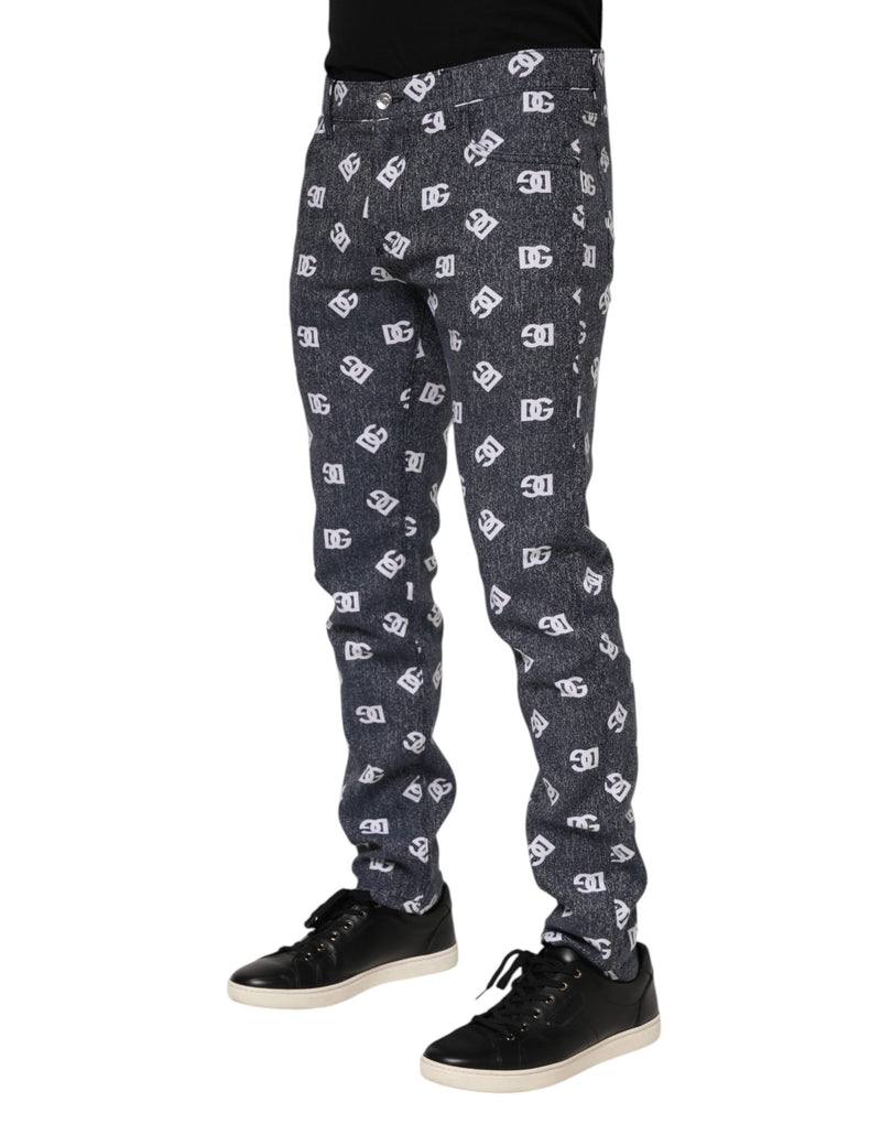 Calça jeans Dolce & Gabbana cinza-escura, skinny slim, de algodão e com logo
