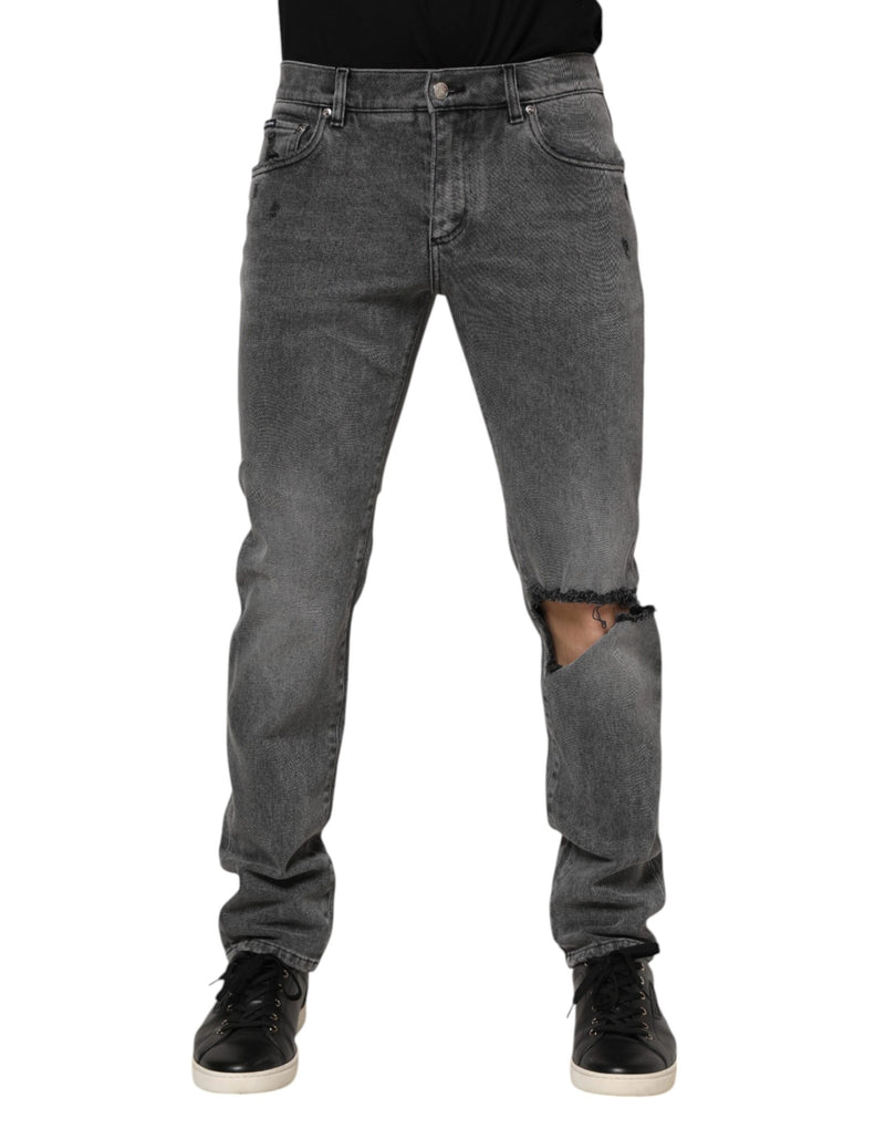 Dolce & Gabbana Jeans in denim di cotone grigio con placca logo