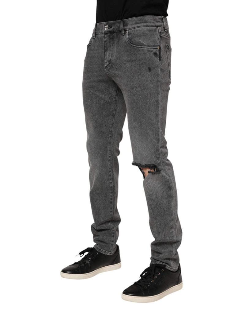 Dolce & Gabbana Jeans in denim di cotone grigio con placca logo