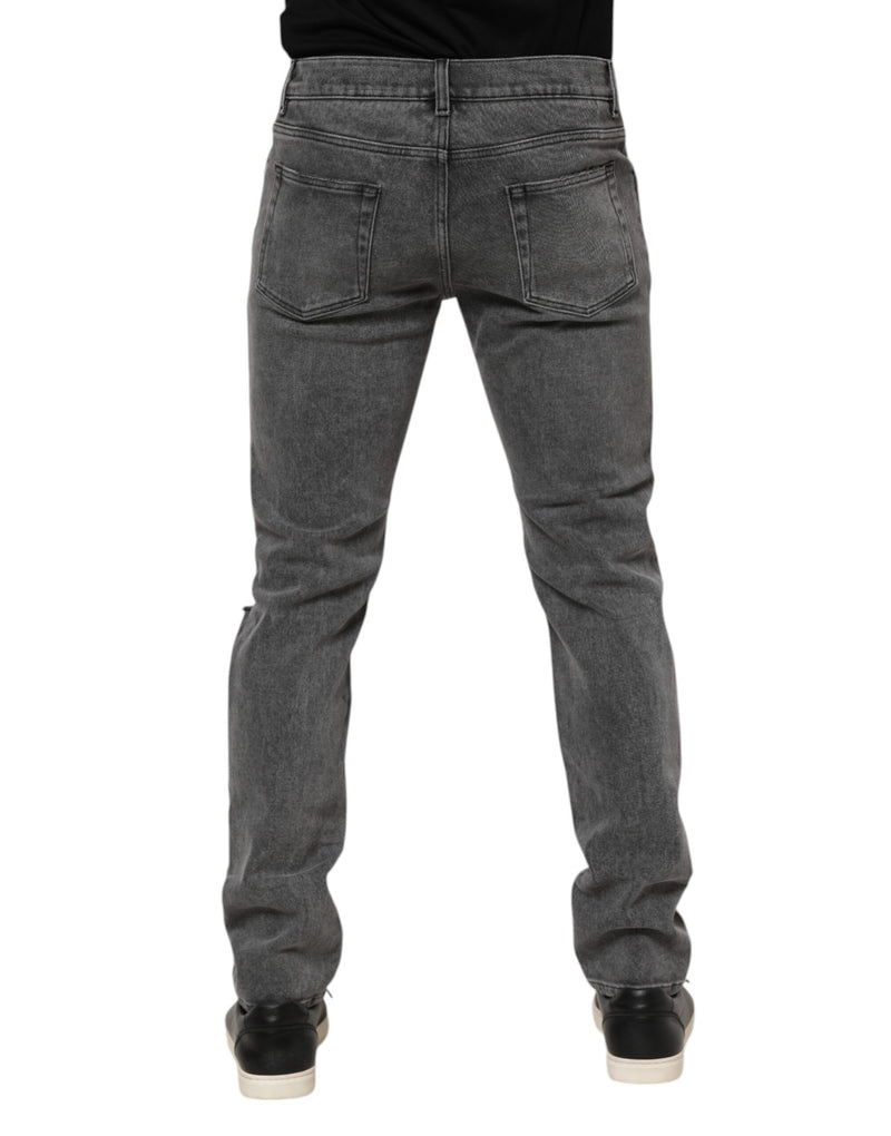 Dolce & Gabbana Jeans in denim di cotone grigio con placca logo