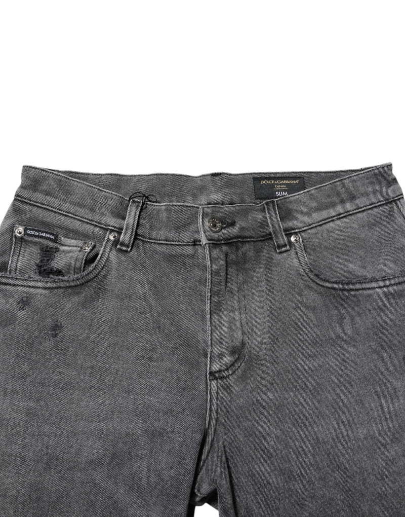 Dolce & Gabbana Jeans in denim di cotone grigio con placca logo