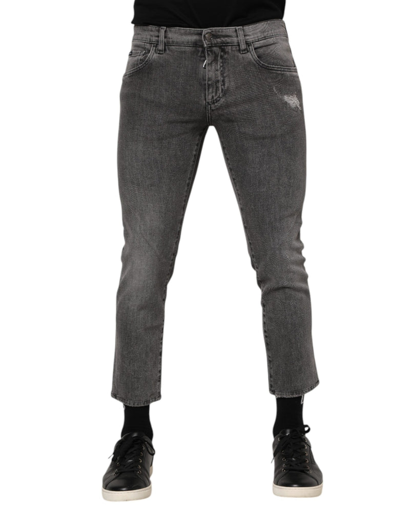 Dolce & Gabbana Jeans da uomo in denim di cotone grigio con placca logo