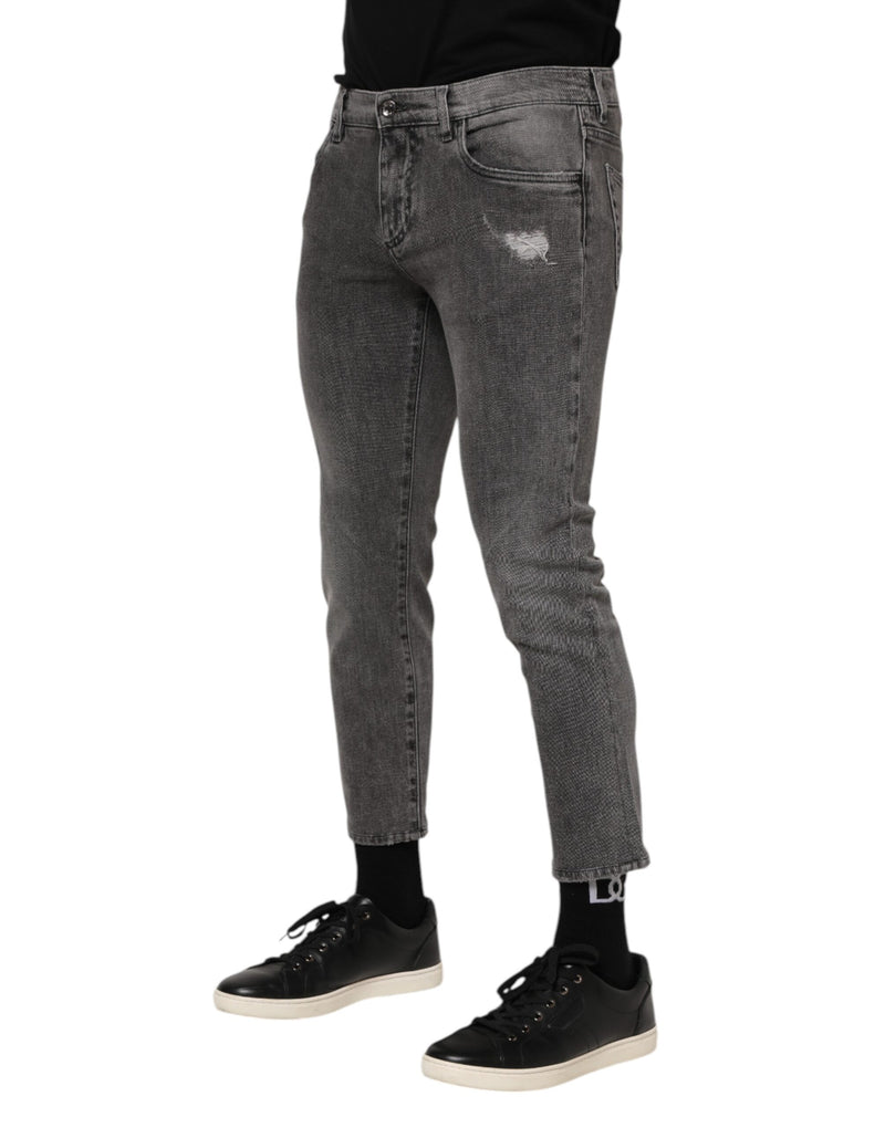 Dolce & Gabbana Jeans da uomo in denim di cotone grigio con placca logo