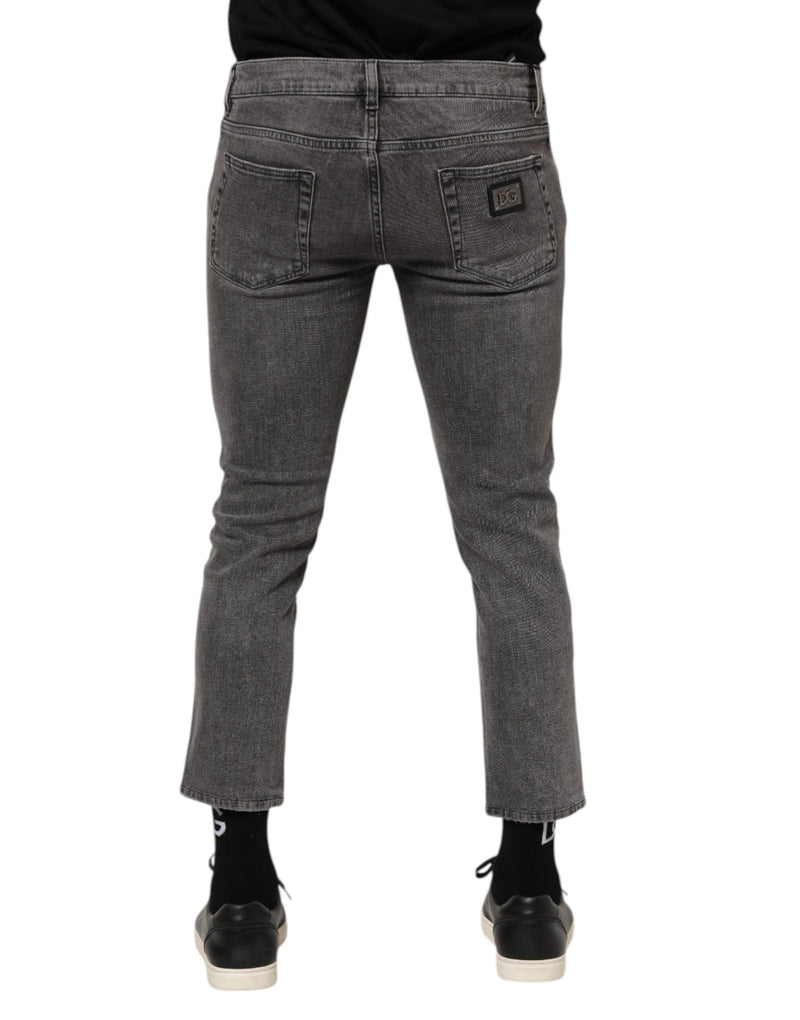 Dolce & Gabbana Jeans da uomo in denim di cotone grigio con placca logo