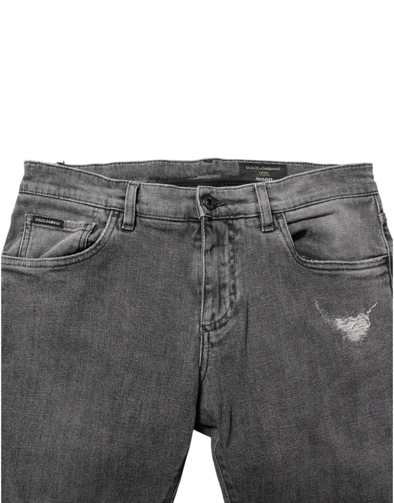 Dolce & Gabbana Jeans da uomo in denim di cotone grigio con placca logo