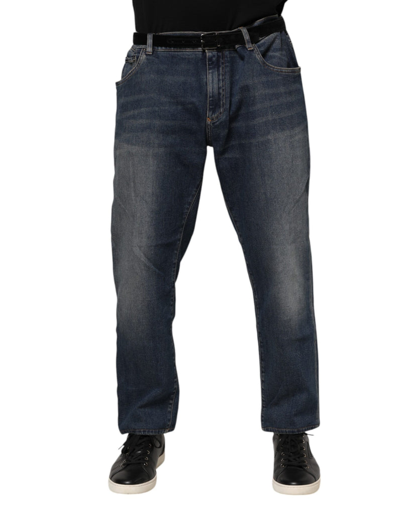 Vaqueros de mezclilla Dolce & Gabbana azules, de algodón, con placa con logotipo y corte ajustado