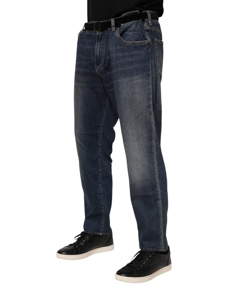 Vaqueros de mezclilla Dolce & Gabbana azules, de algodón, con placa con logotipo y corte ajustado