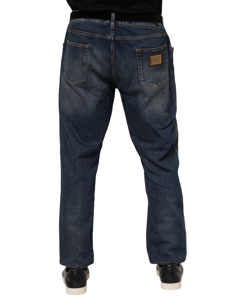 Vaqueros de mezclilla Dolce & Gabbana azules, de algodón, con placa con logotipo y corte ajustado