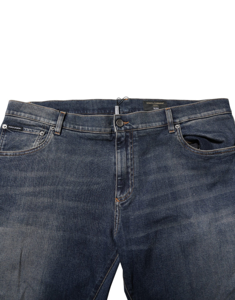 Vaqueros de mezclilla Dolce & Gabbana azules, de algodón, con placa con logotipo y corte ajustado