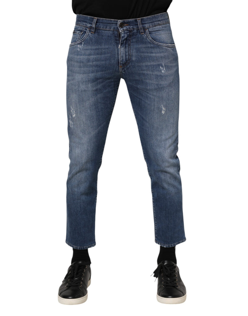 Dolce & Gabbana Blue Cotton Logo Plaque Denim Jeans