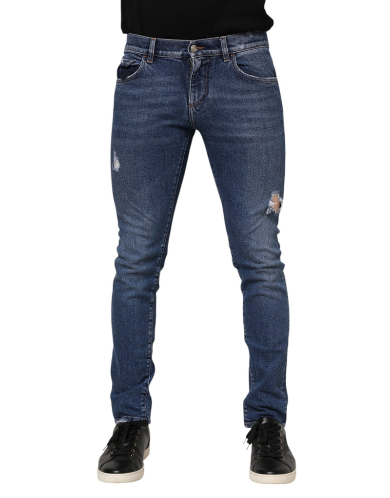 Vaqueros de mezclilla Dolce & Gabbana azules, de algodón, con placa con logotipo y corte ajustado, para hombre