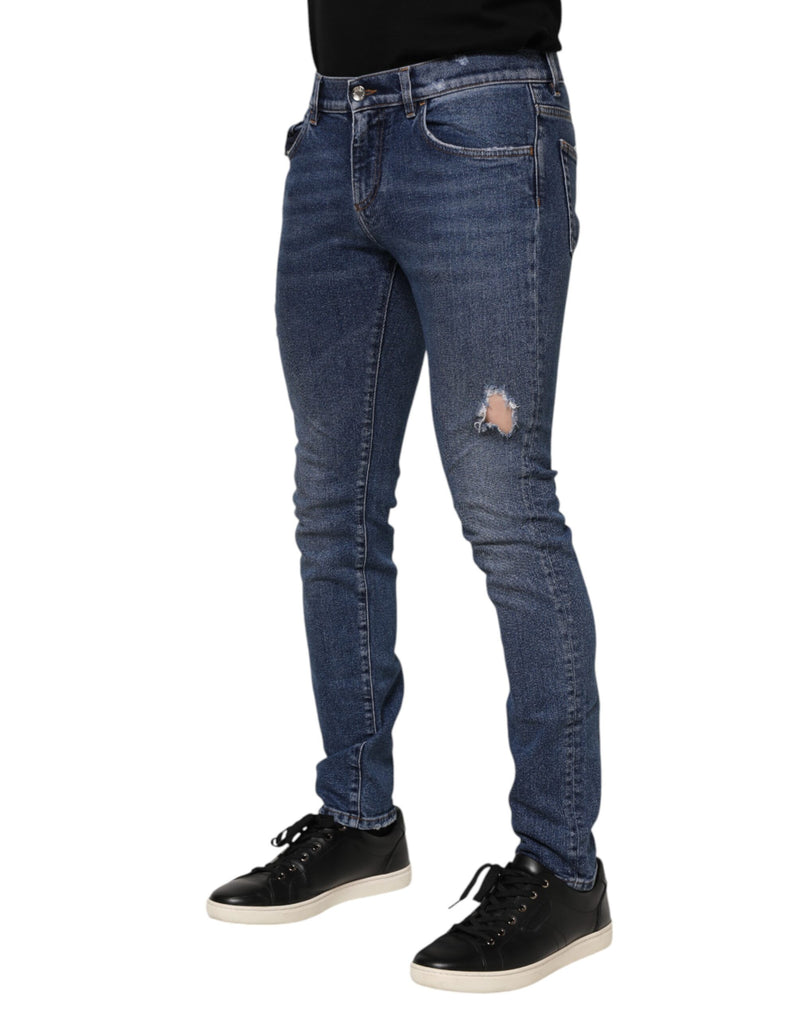 Vaqueros de mezclilla Dolce & Gabbana azules, de algodón, con placa con logotipo y corte ajustado, para hombre