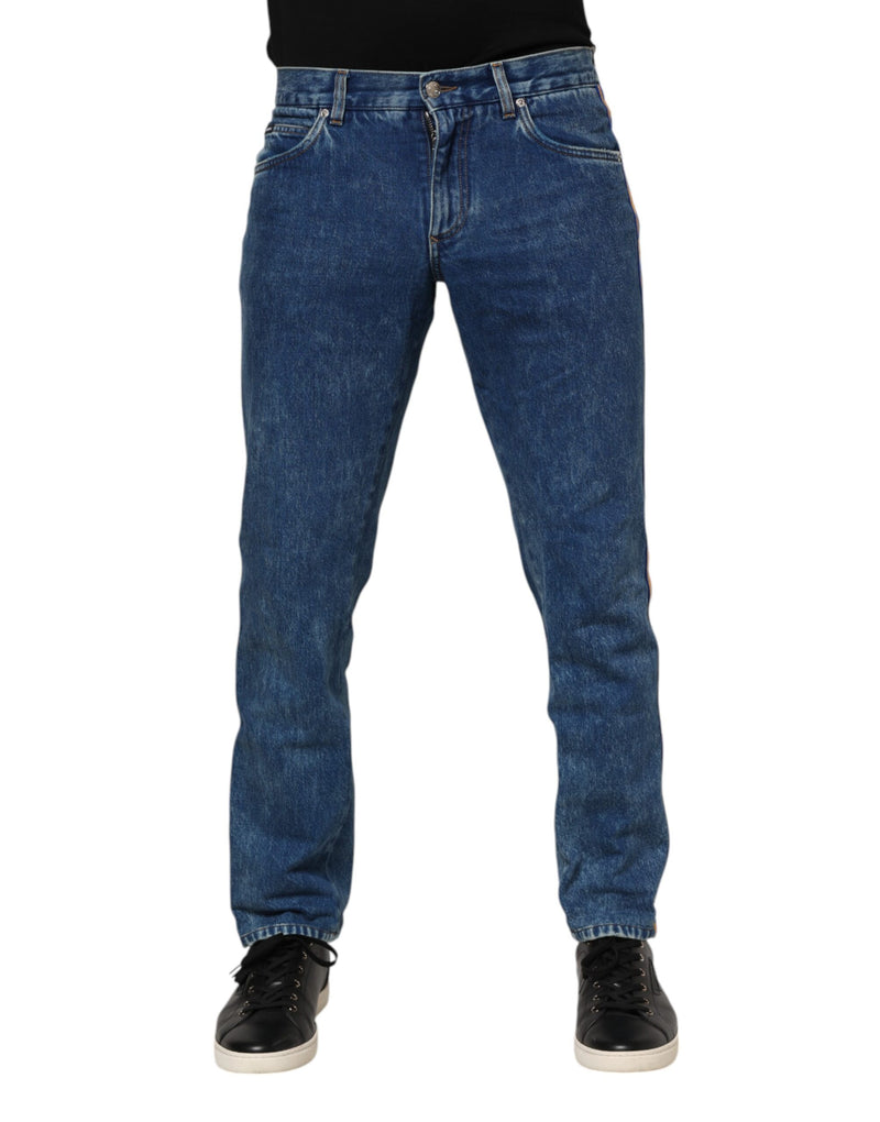 Dolce & Gabbana Jeans in denim di cotone blu con placca logo