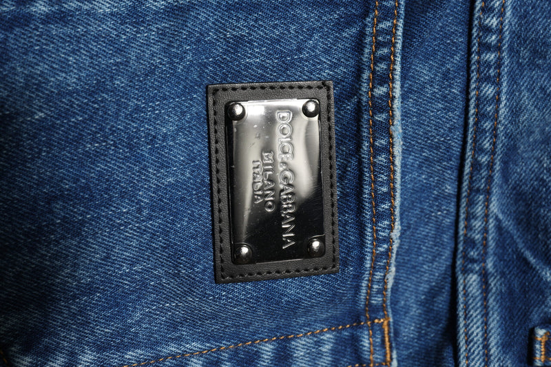 Dolce & Gabbana Jeans in denim di cotone blu con placca logo