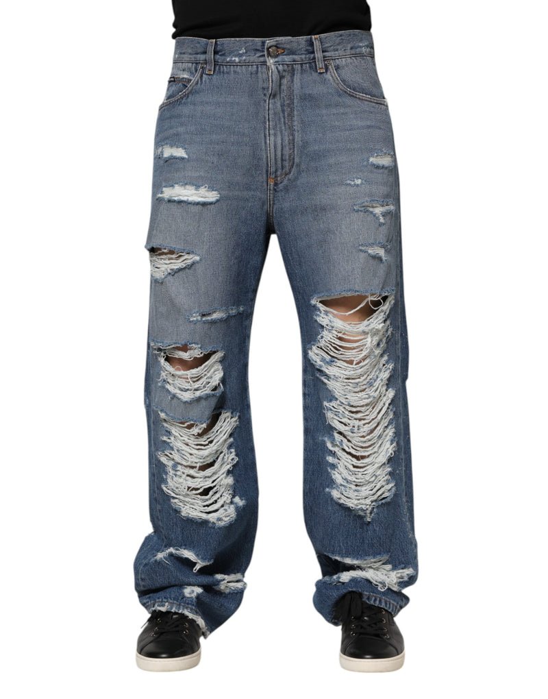 Jeans de algodão azul desgastado com placa do logotipo Dolce & Gabbana