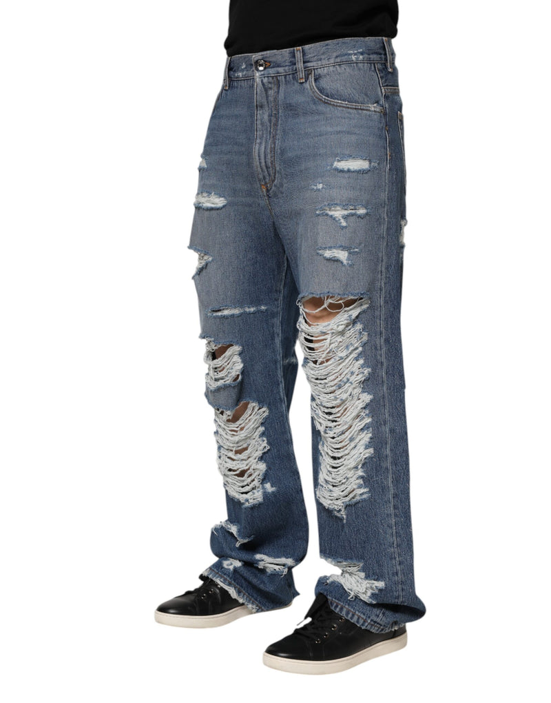 Jeans de algodão azul desgastado com placa do logotipo Dolce & Gabbana