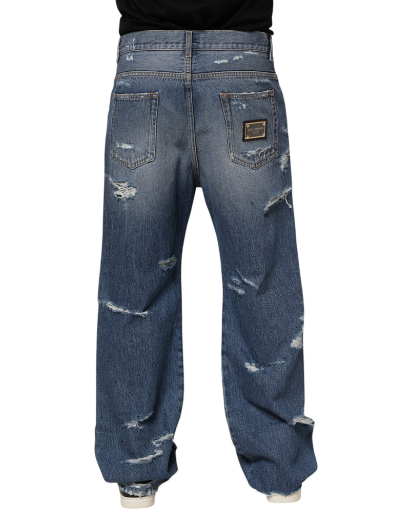 Jeans de algodão azul desgastado com placa do logotipo Dolce & Gabbana