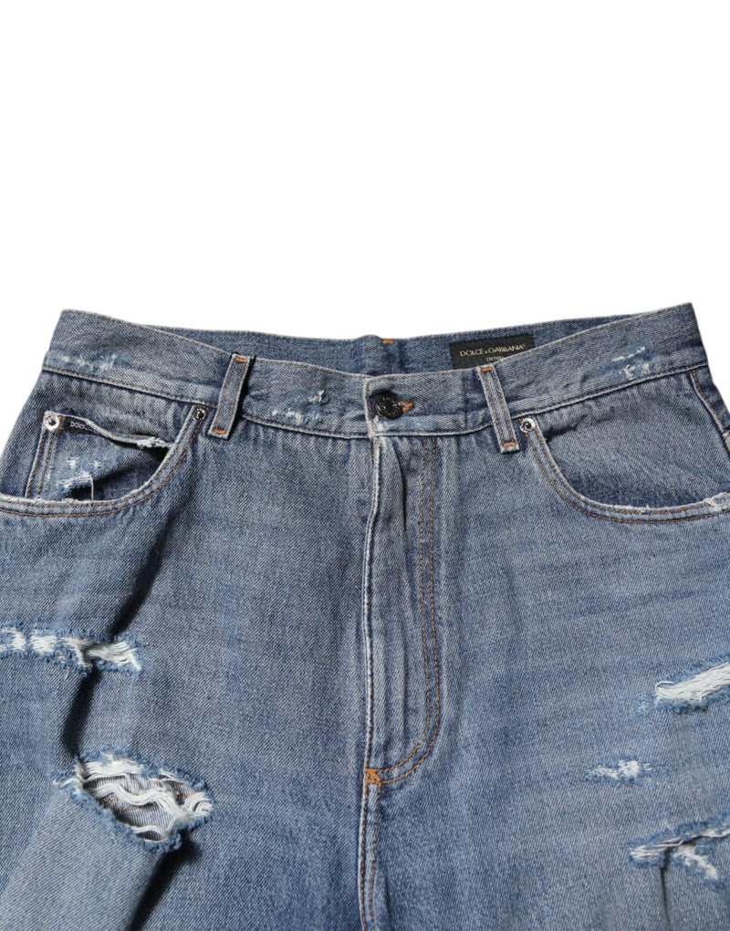 Jeans de algodão azul desgastado com placa do logotipo Dolce & Gabbana