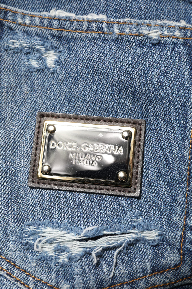 Jeans de algodão azul desgastado com placa do logotipo Dolce & Gabbana