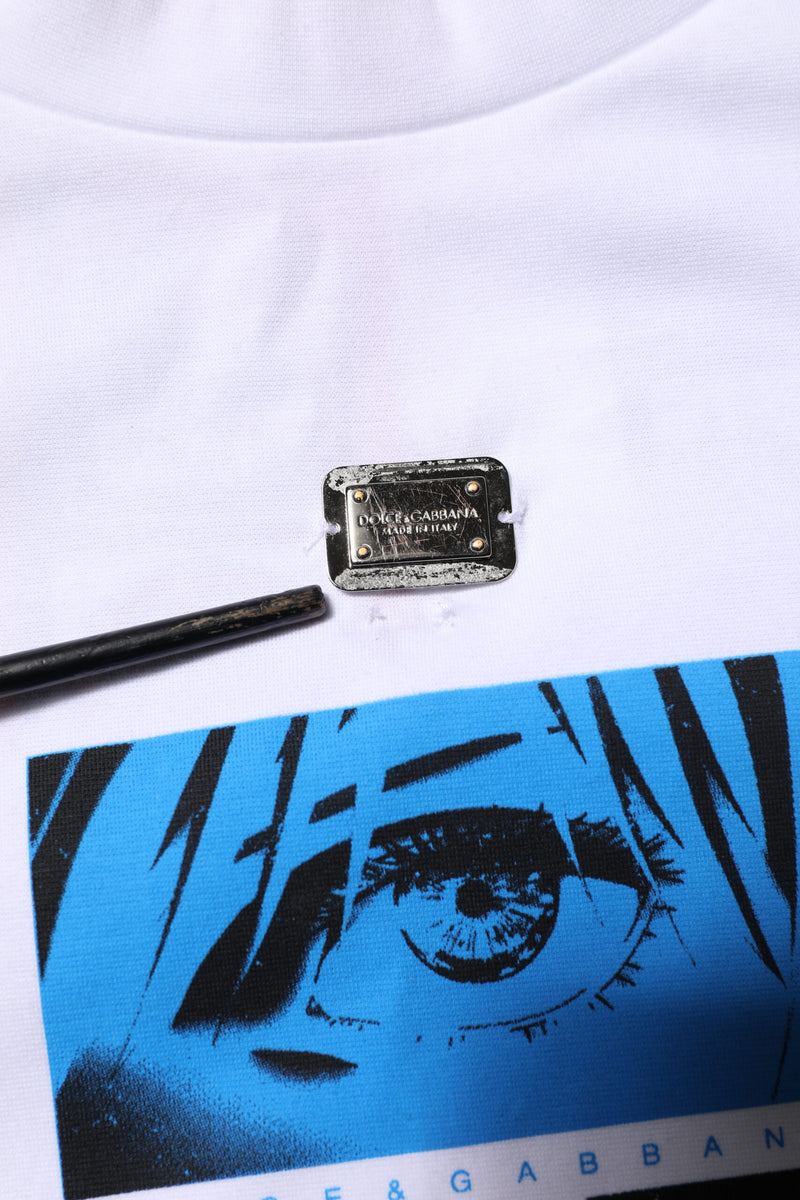 Camiseta de algodão branca com estampa gráfica e gola careca Dolce & Gabbana