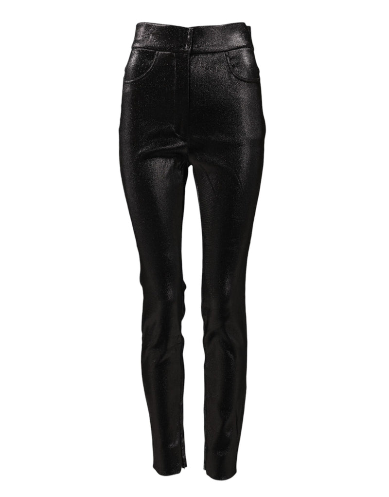 Pantalones de algodón negro elástico con hilo plateado de lúrex de Dolce & Gabbana