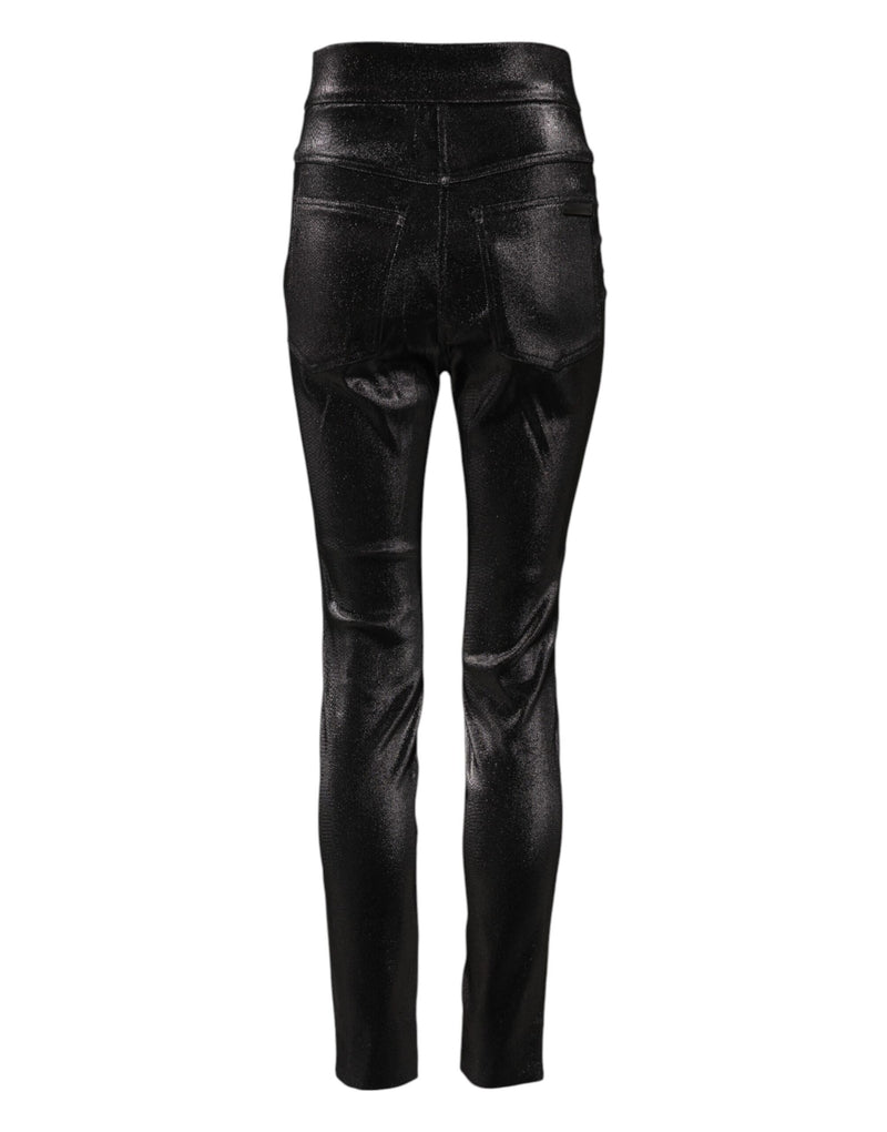 Pantalones de algodón negro elástico con hilo plateado de lúrex de Dolce & Gabbana
