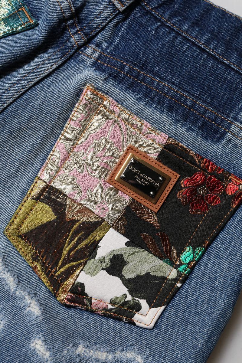 Dolce & Gabbana Blue Cotton Tattered High Waist Denim Jeans