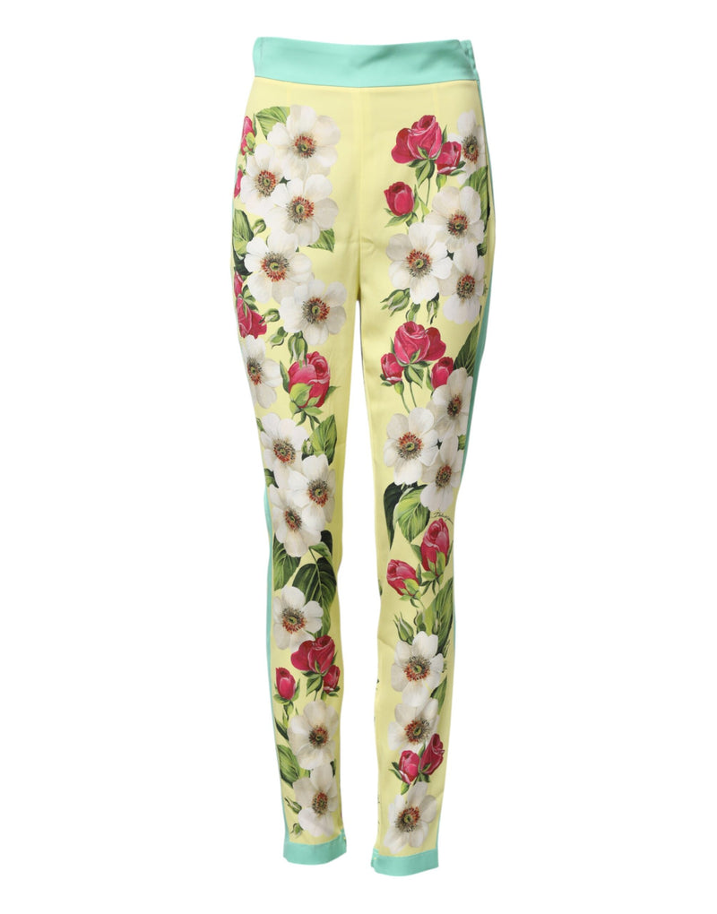 Pantalon legging en soie jaune à motif floral Dolce & Gabbana