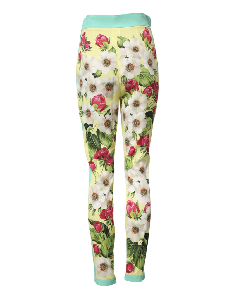 Pantalon legging en soie jaune à motif floral Dolce & Gabbana