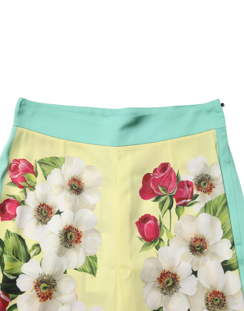 Pantalon legging en soie jaune à motif floral Dolce & Gabbana