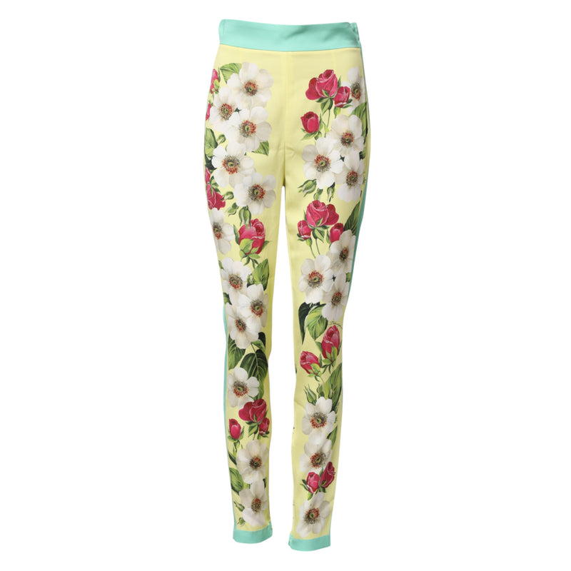 Pantalon legging en soie jaune à motif floral Dolce & Gabbana