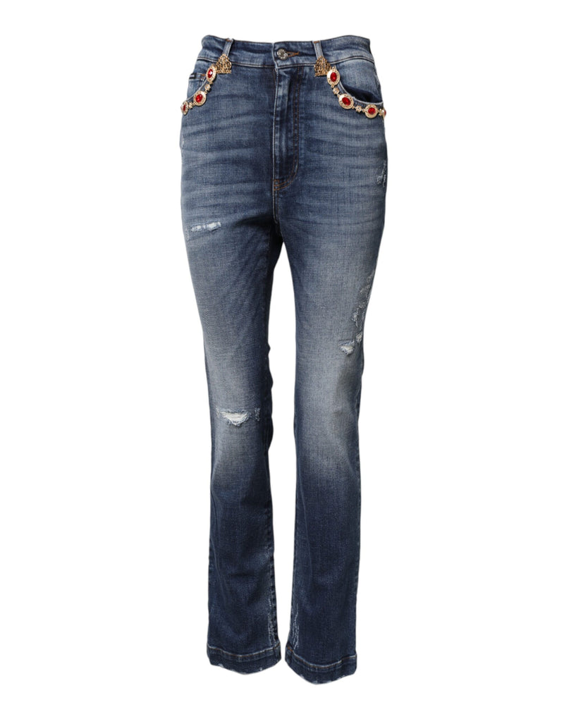 Jeans Dolce & Gabbana em denim azul com aplicação de strass