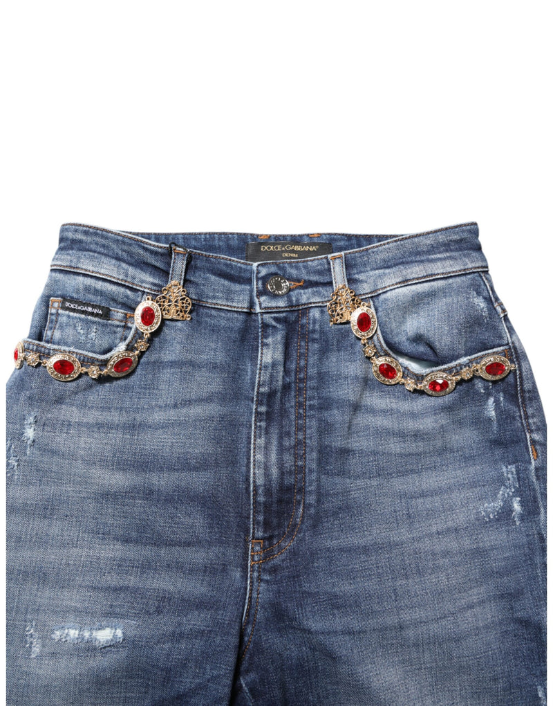 Jeans Dolce & Gabbana em denim azul com aplicação de strass